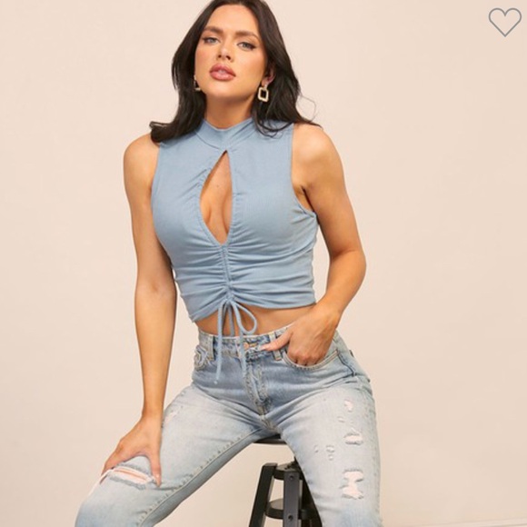 Timing Light Blue Ruched Crop Top - Picture 11 of 15
